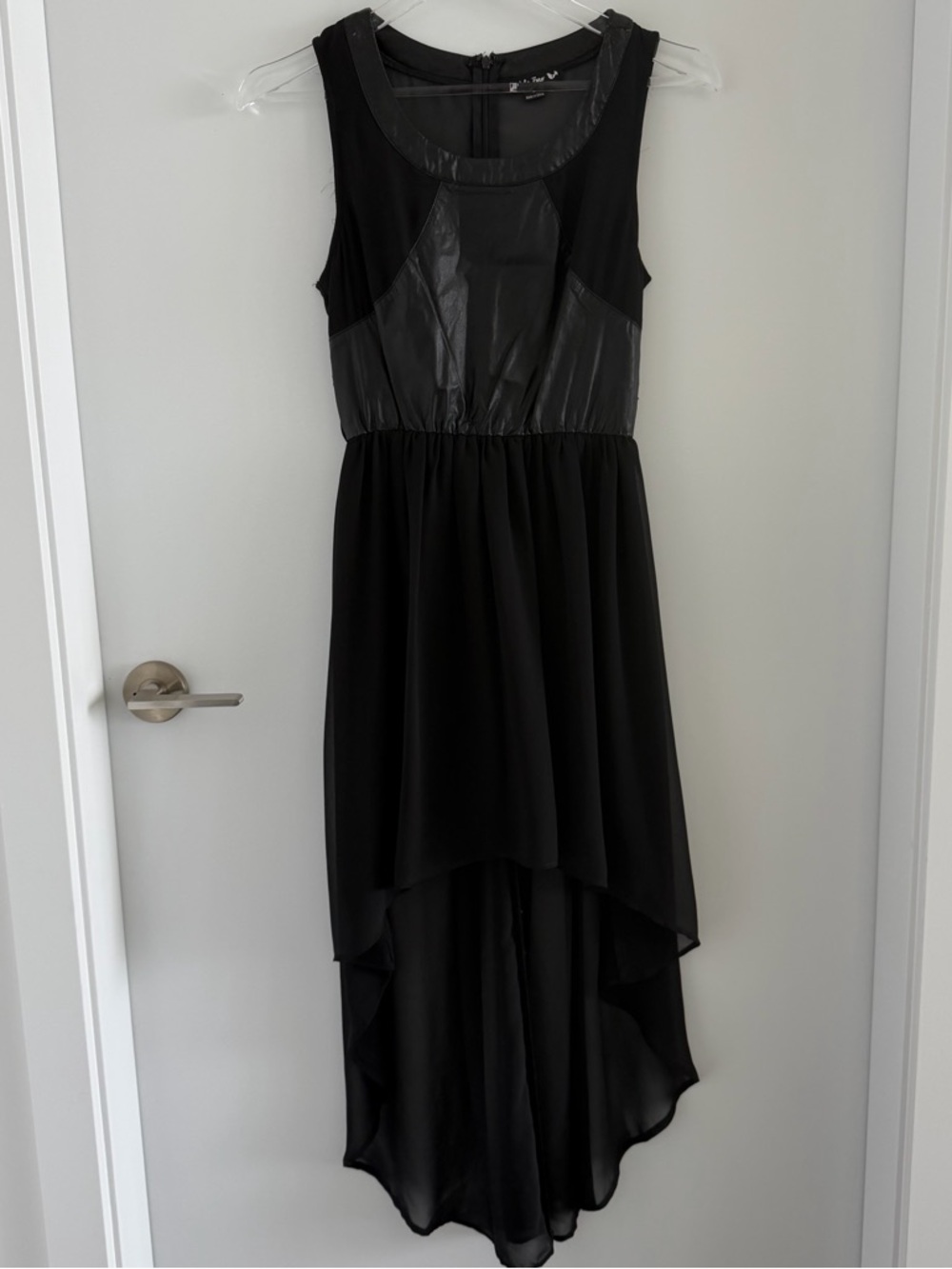 Double Zero - Black High-Low Sleeveless Dress with Faux-Leather